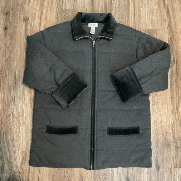 Vintage Jones New York Sport Gray Quilted Coat Size Medium‎ Fleece Lined Jacket - Picture 1 of 8